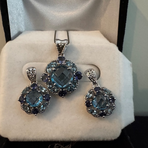 Sterling Silver Blue Topaz Necklace and Earring Set - Picture 2 of 2